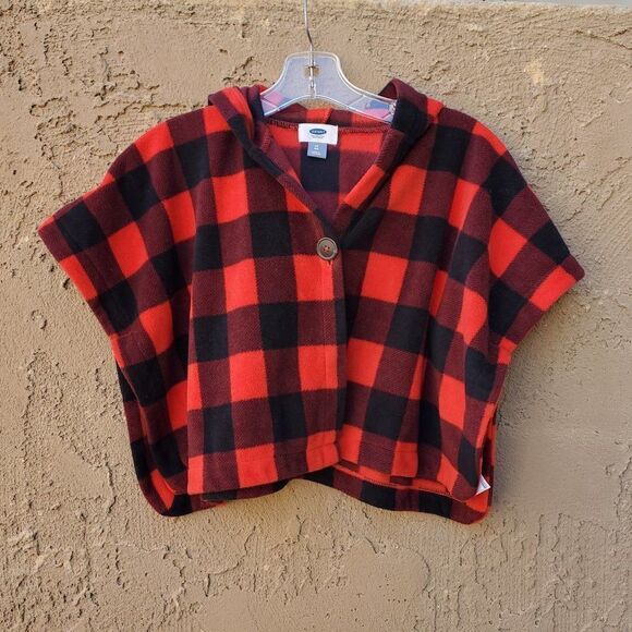 Old Navy red and black buffalo plaid cape coat with hood - Picture 9 of 10